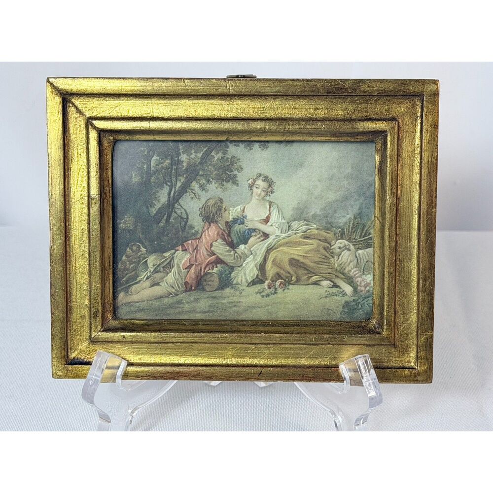 Vintage Classical Pastoral Scene Print Francois Boucher Mini Gold Frame Italy